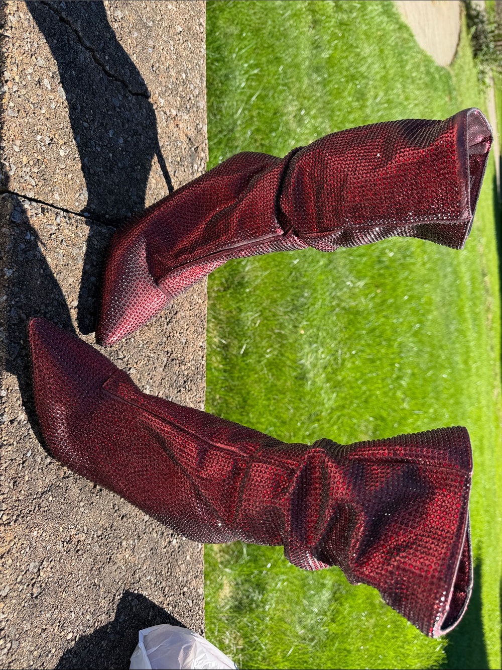 Thalia Sodi Red rhinestone Knee Pointed-Toe Boots
